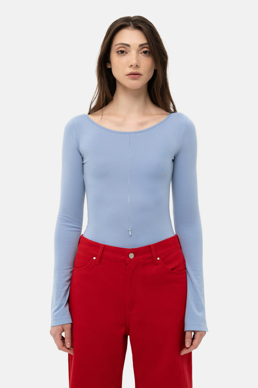 MATCH DENIM Blue Zip-Front Bodysuit