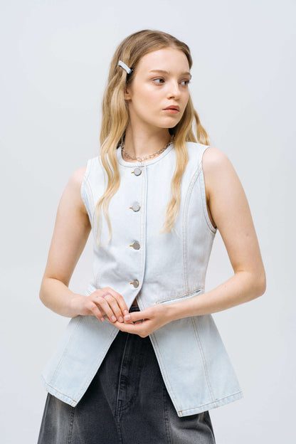 MATCH DENIM Light Blue Denim Vest