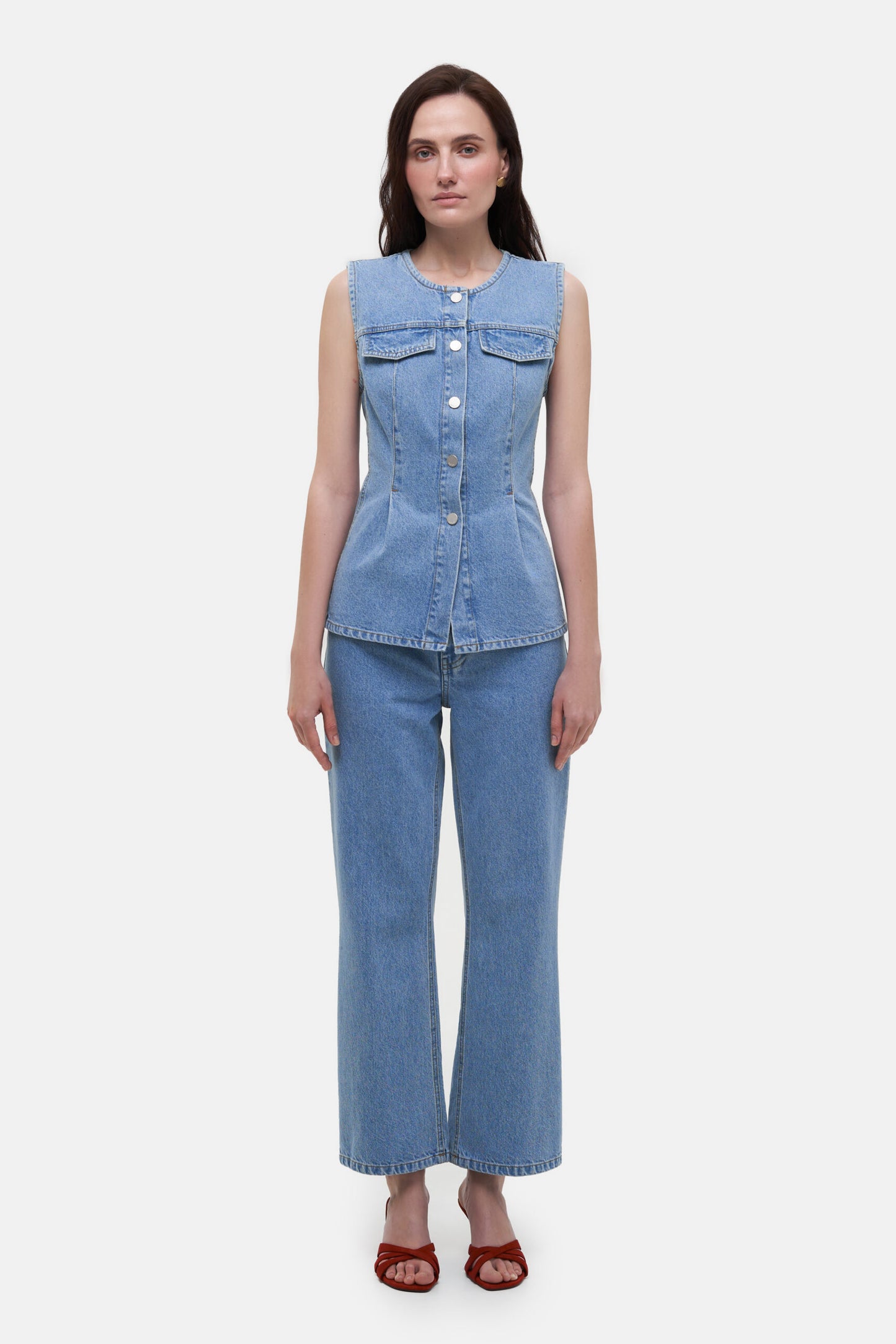 MATCH DENIM Denim Vest with Pockets