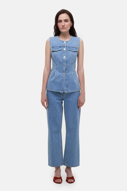 MATCH DENIM Denim Vest with Pockets