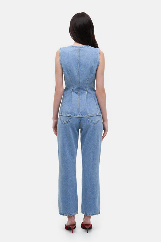 MATCH DENIM Denim Vest with Pockets