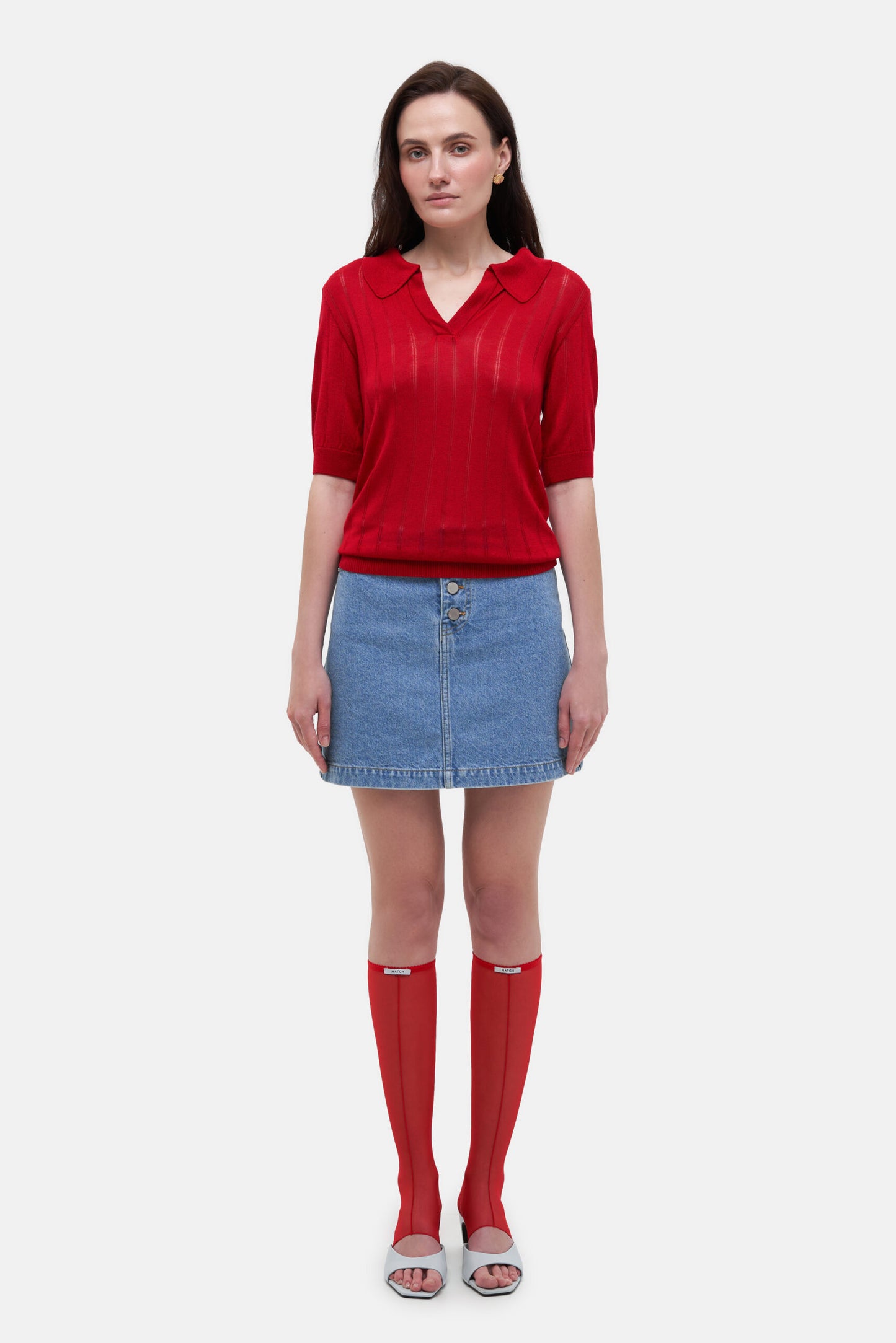 MATCH DENIM Red Knit Polo