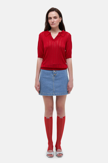 MATCH DENIM Red Knit Polo