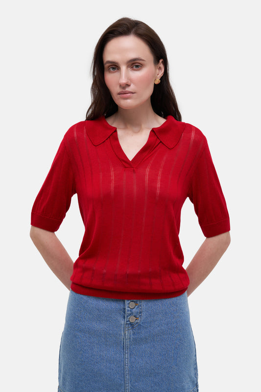 MATCH DENIM Red Knit Polo