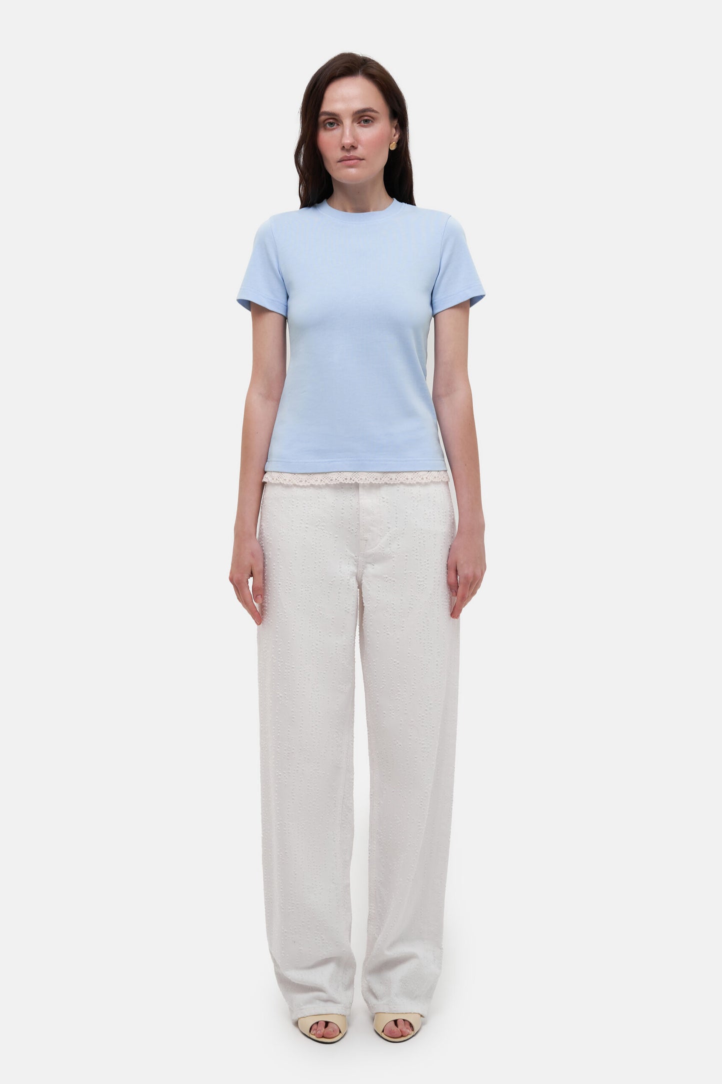 MATCH DENIM Blue T-Shirt with crochet trim