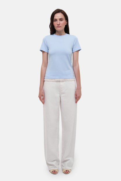 MATCH DENIM Blue T-Shirt with crochet trim