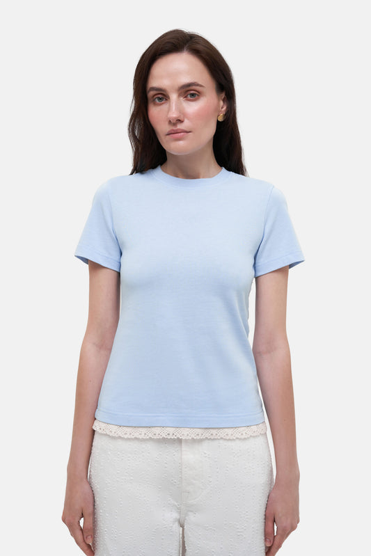 MATCH DENIM Blue T-Shirt with crochet trim