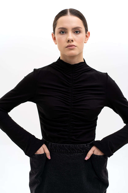 MATCH DENIM Black Drape Longsleeve Top