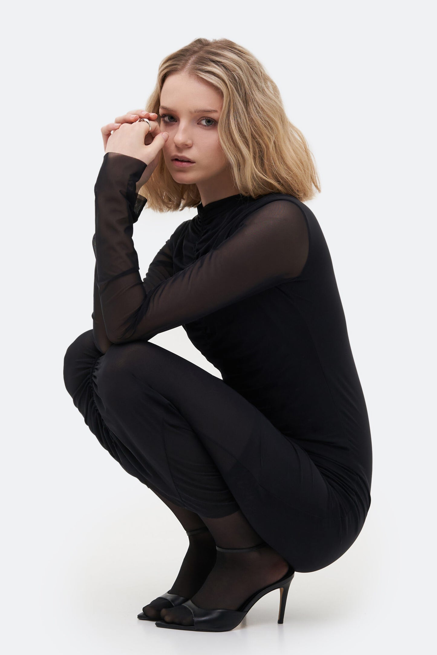 MATCH DENIM Midi Drape Black Dress