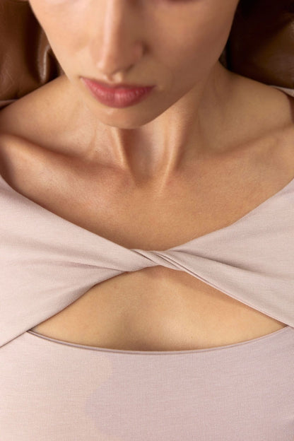 SILUET Боді з довгим рукавом з вузликом колір бежевий