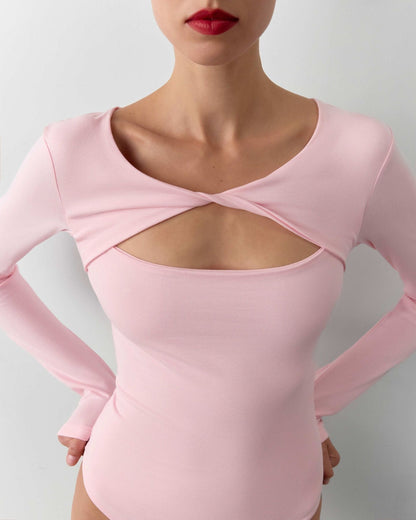 SILUET Боді з довгим рукавом з вузликом колір бежевий