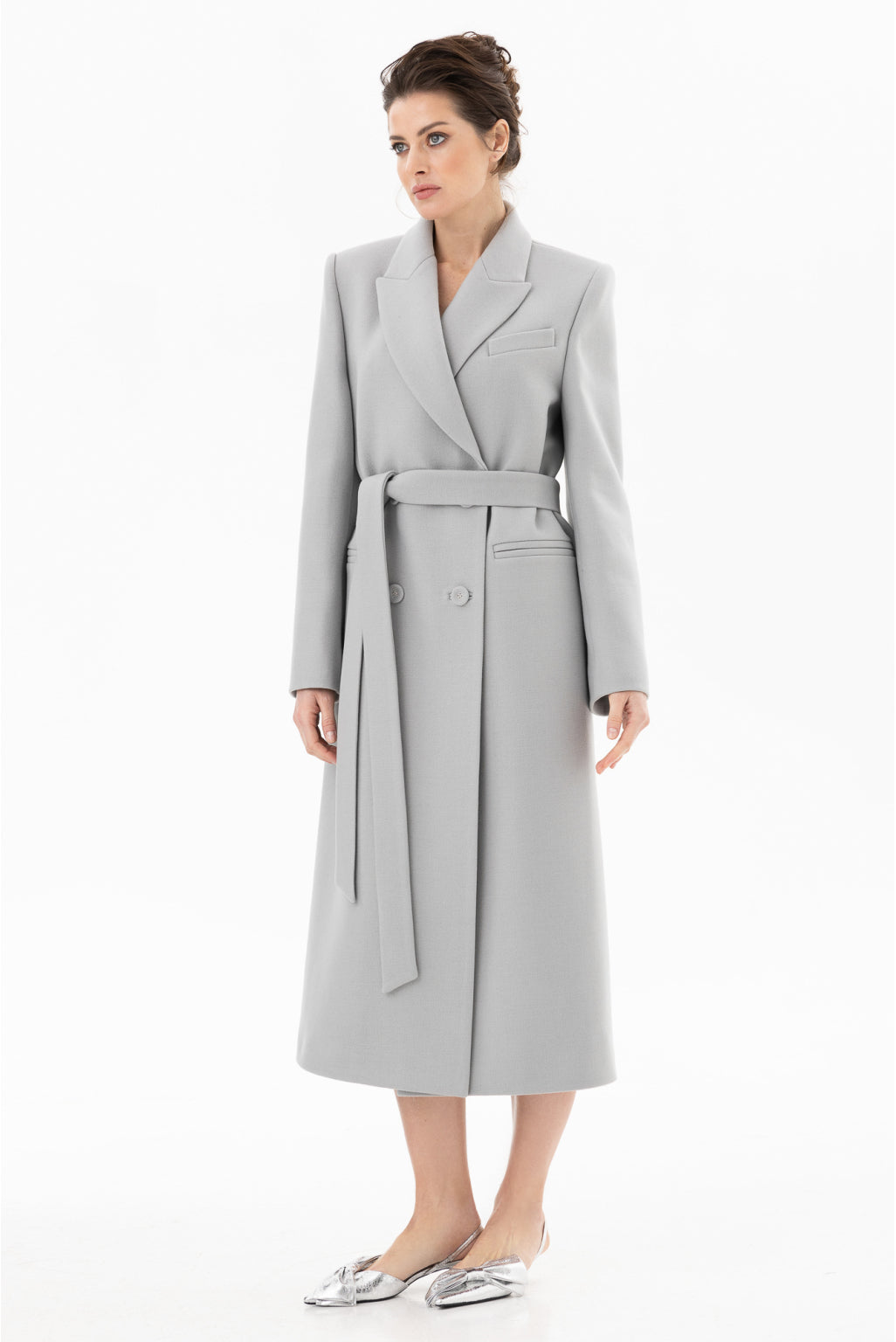 Вовняне пальто з об'ємними плечима,  сірий
