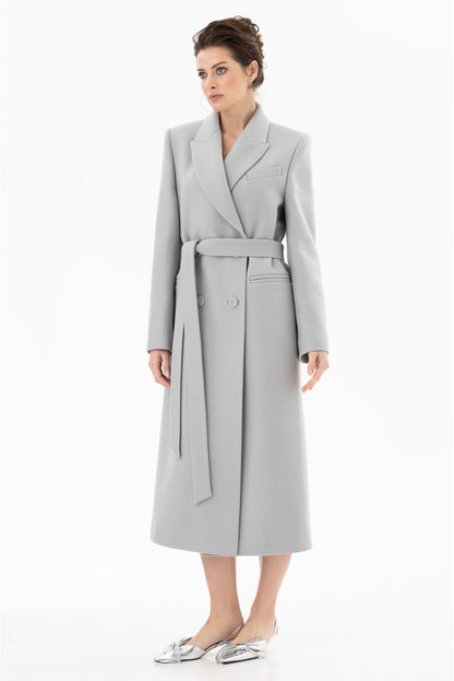 Вовняне пальто з об'ємними плечима,  сірий