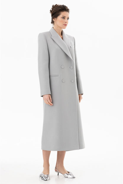 Вовняне пальто з об'ємними плечима,  сірий