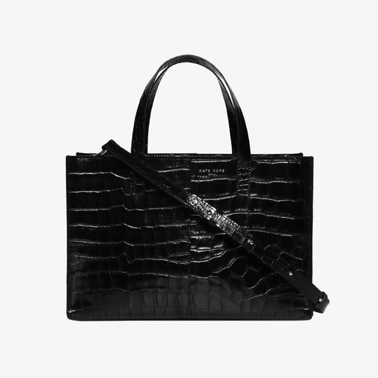 Чорна шкіряна жіноча сумка Square Tote Croco Black