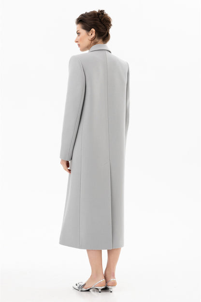 Вовняне пальто з об'ємними плечима,  сірий
