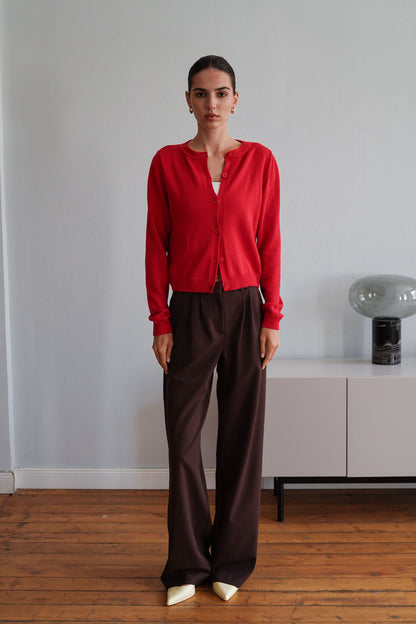 THE LACE Жiночi брюки прямого крою з подвійними защипами шоколадні