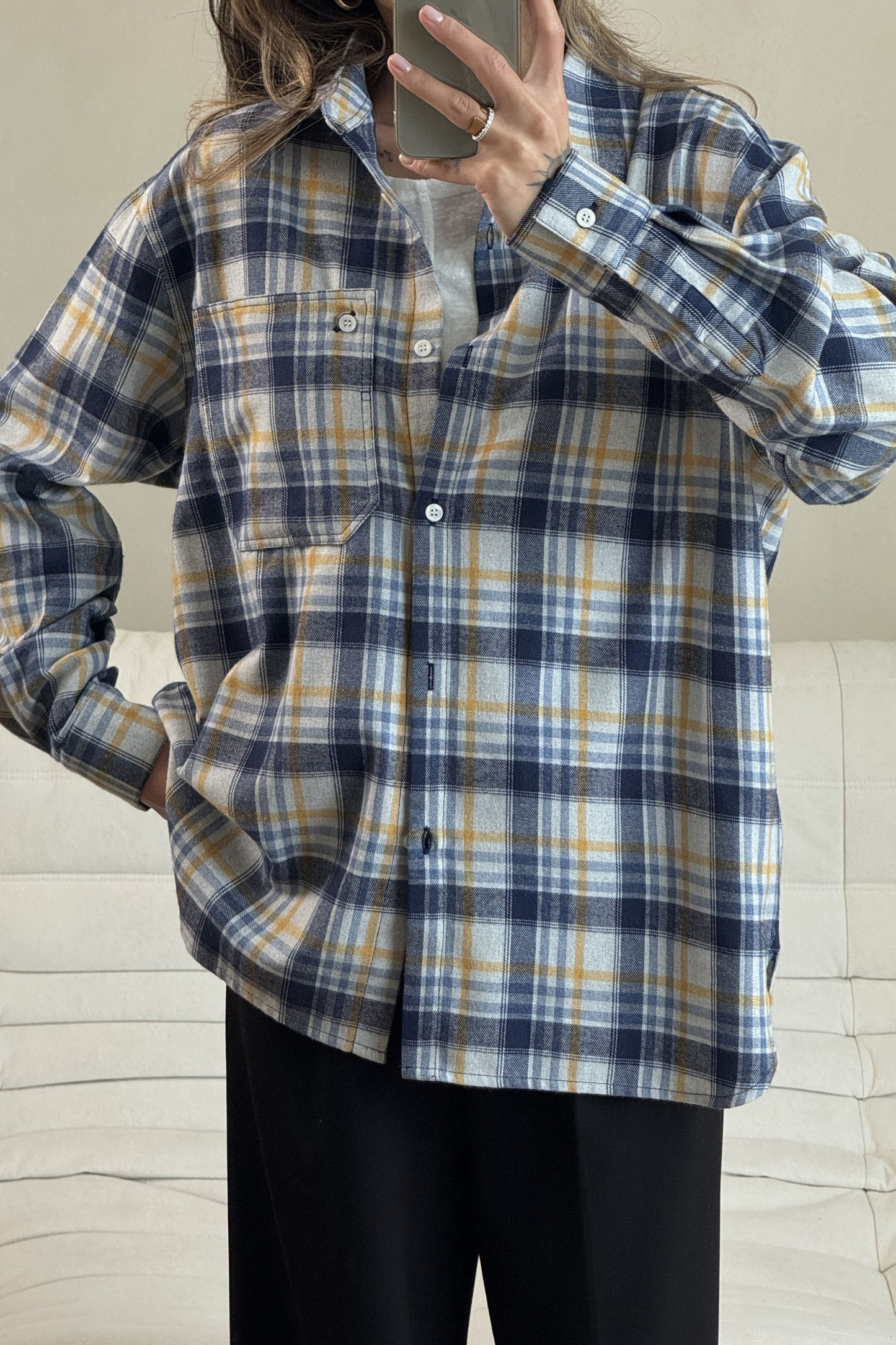 THE LACE Жiночa сорочка в клітинку з декоративною кишенею