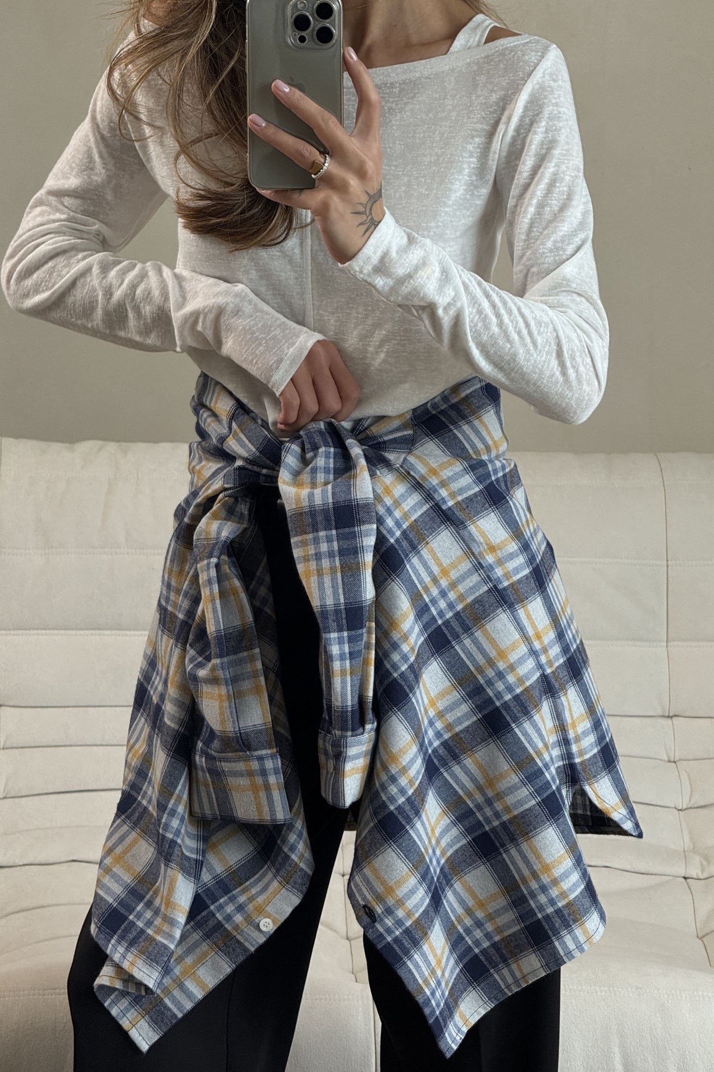 THE LACE Жiночa сорочка в клітинку з декоративною кишенею