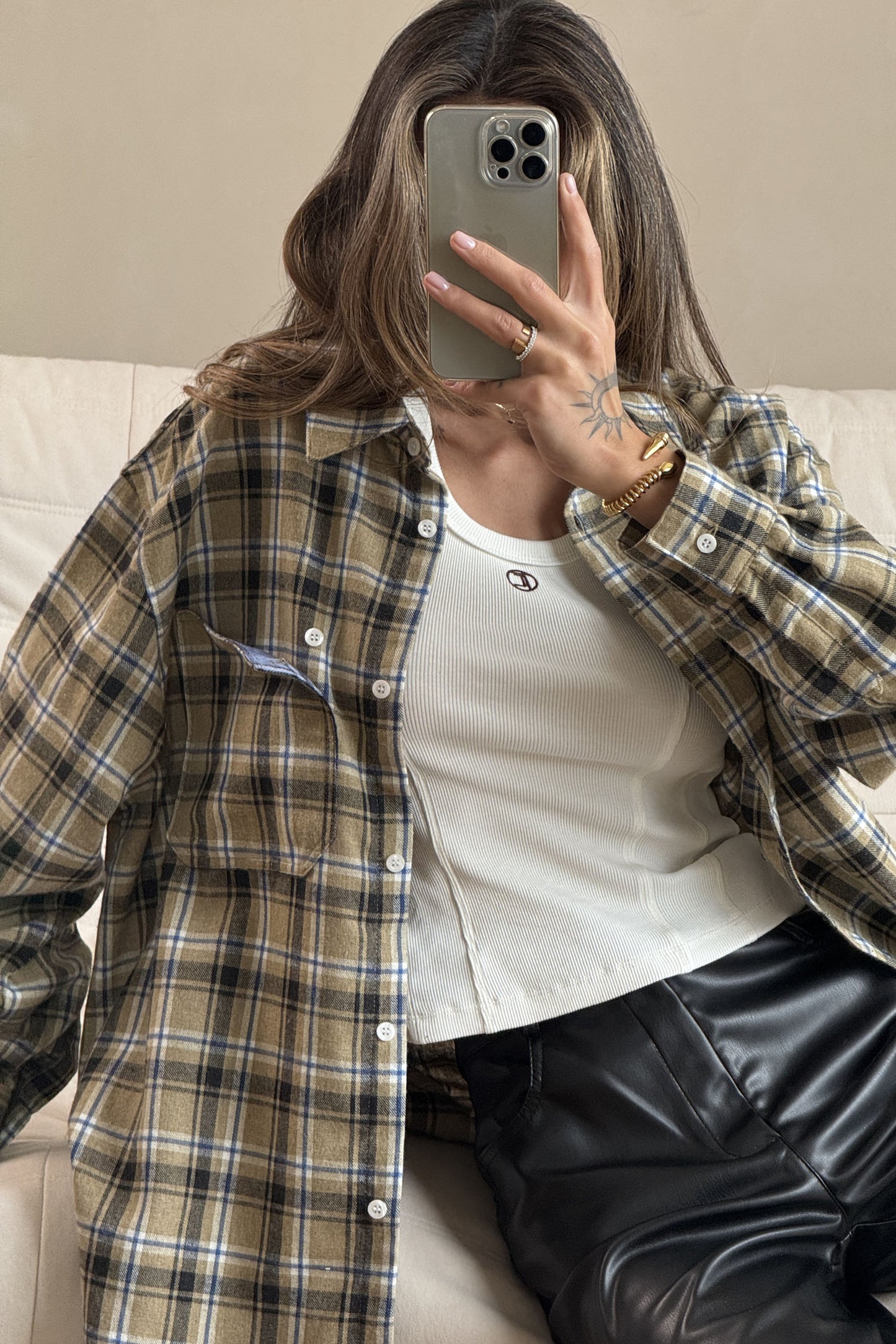 THE LACE Жiночa сорочка в клітинку з декоративною кишенею