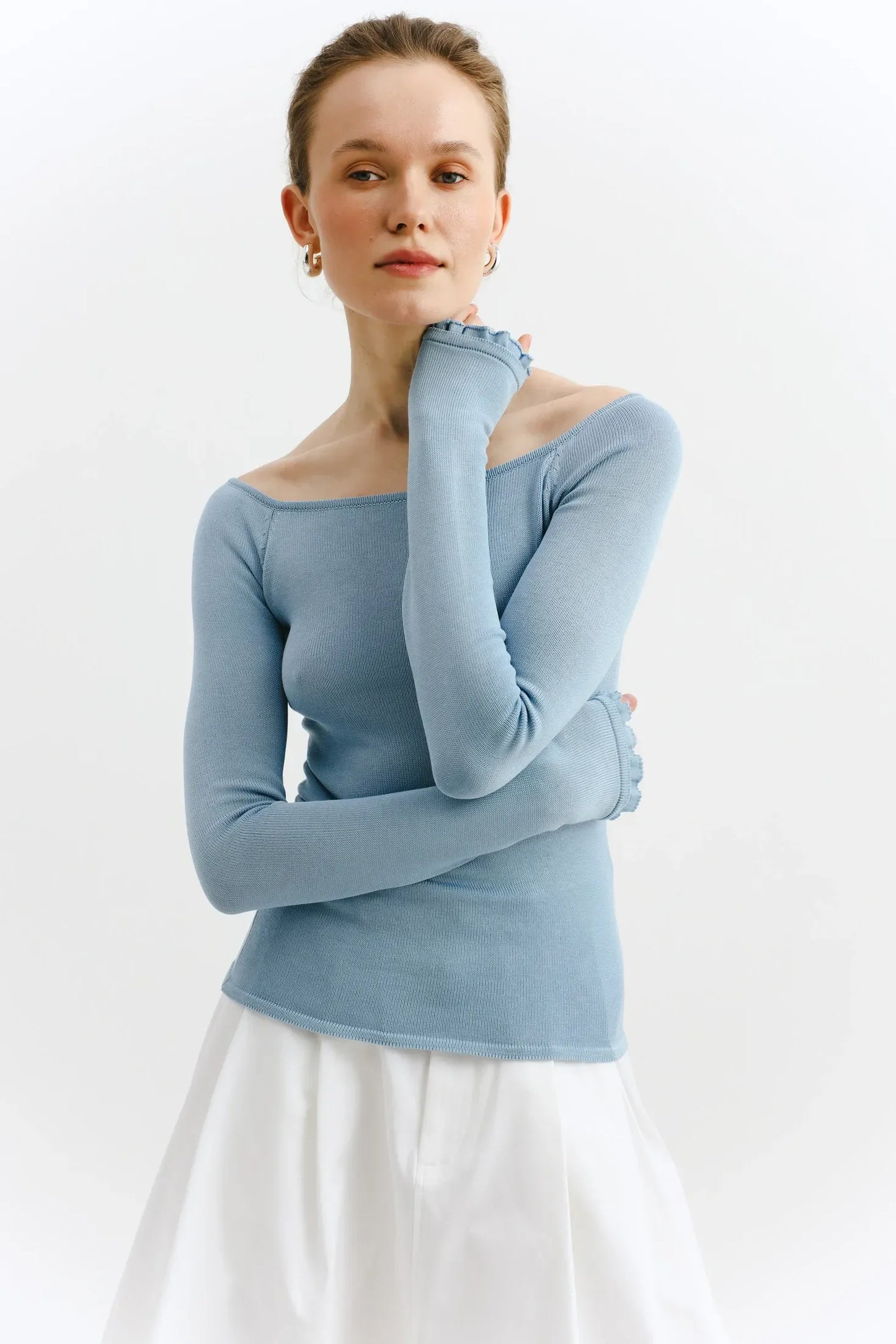 Wool Happen Лонгслів Daisy з рюшами блакитний