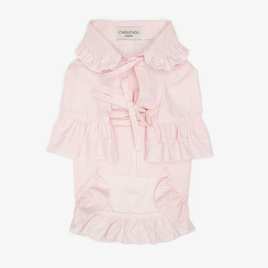 CHOU CHOU Сорочка піжамна для собак з воланами рожева в смужку