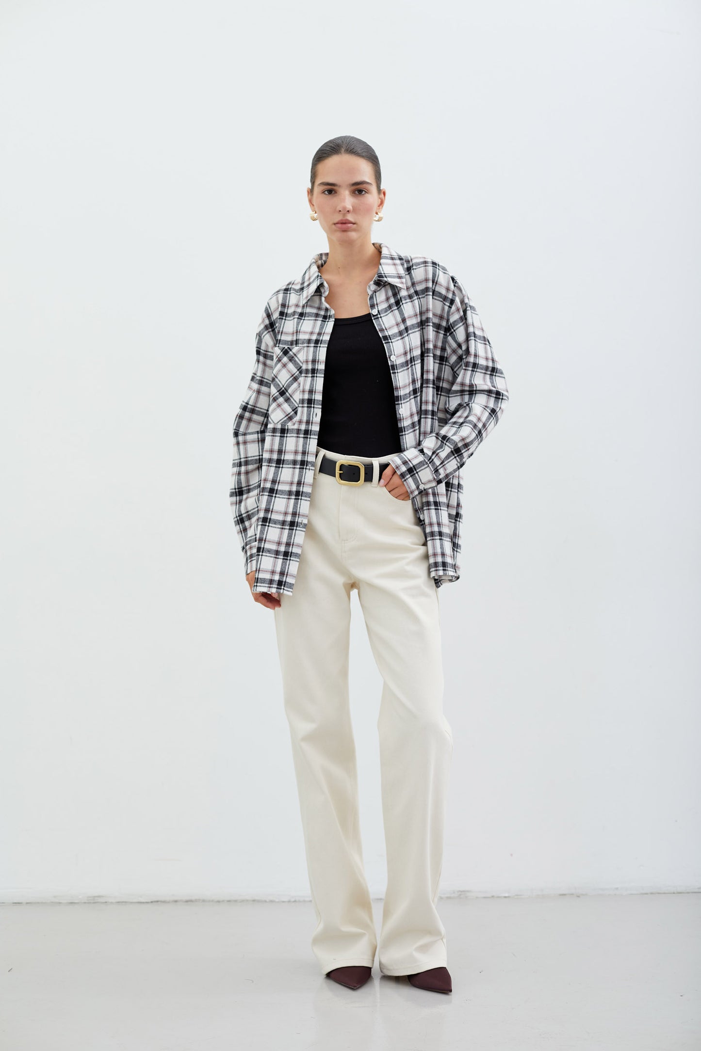 THE LACE Жiночi джинси прямого крою на високій посадці кремові