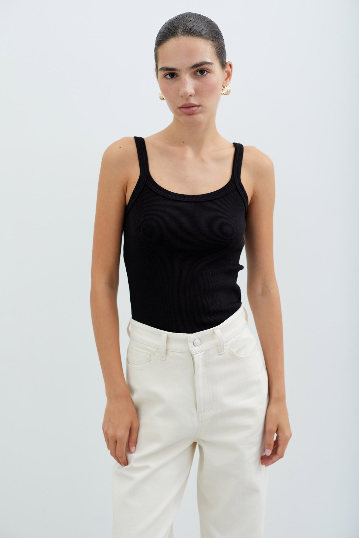 THE LACE Жiночi джинси прямого крою на високій посадці кремові