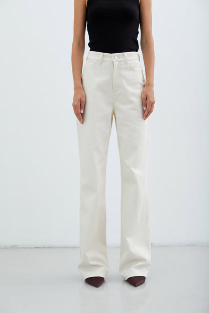 THE LACE Жiночi джинси прямого крою на високій посадці кремові