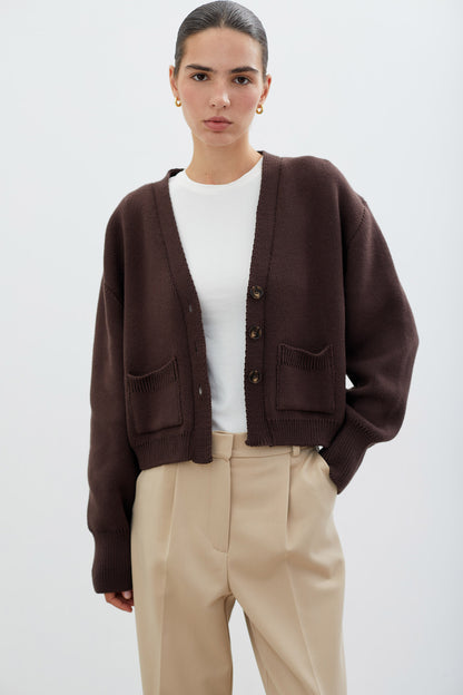 THE LACE Жiночий кардиган трикотажний з кишенями шоколадний