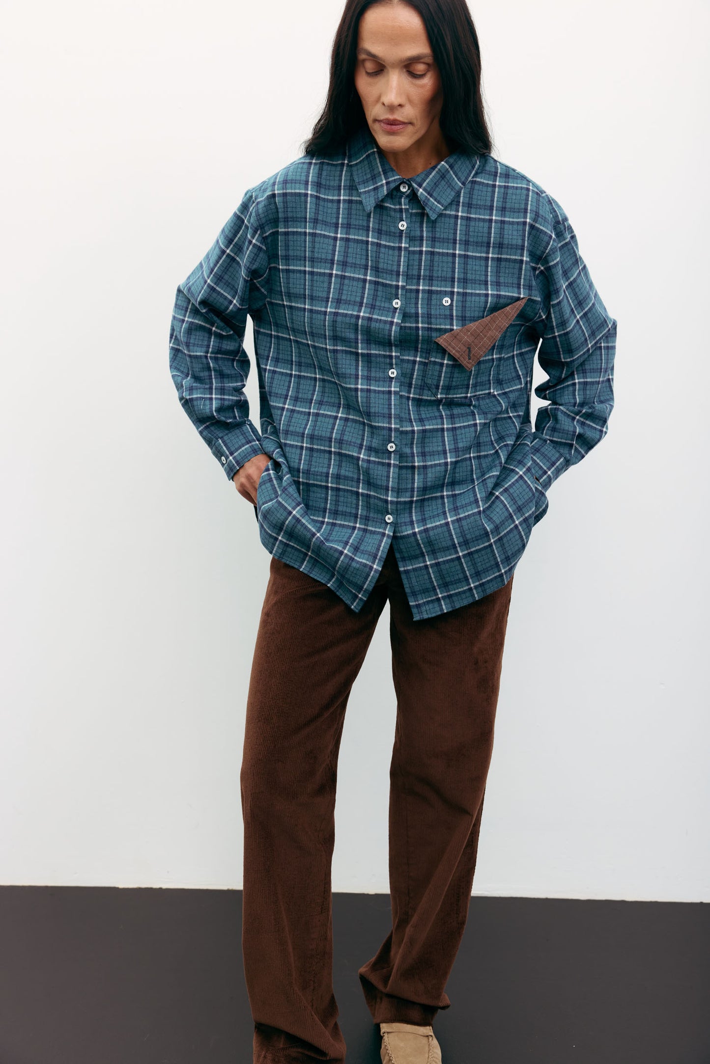 THE LACE Жiночa сорочка в клітинку з декоративною кишенею