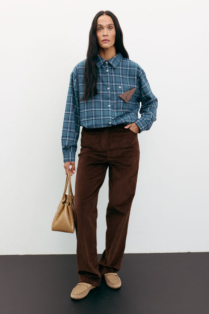 THE LACE Жiночi брюки прямі з вельвету шоколадні