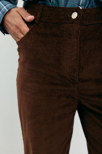 THE LACE Жiночi брюки прямі з вельвету шоколадні