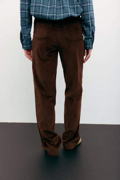 THE LACE Жiночi брюки прямі з вельвету шоколадні