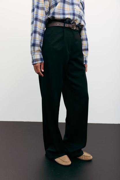 THE LACE Жiночi брюки палаццо з декоративним клапаном чорні modena