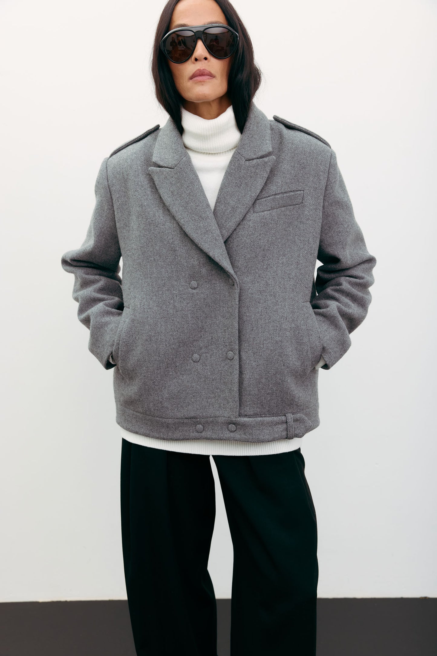 THE LACE Пальто-жакет вовняне сіре