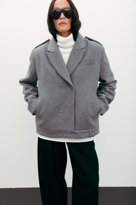 THE LACE Пальто-жакет вовняне сіре