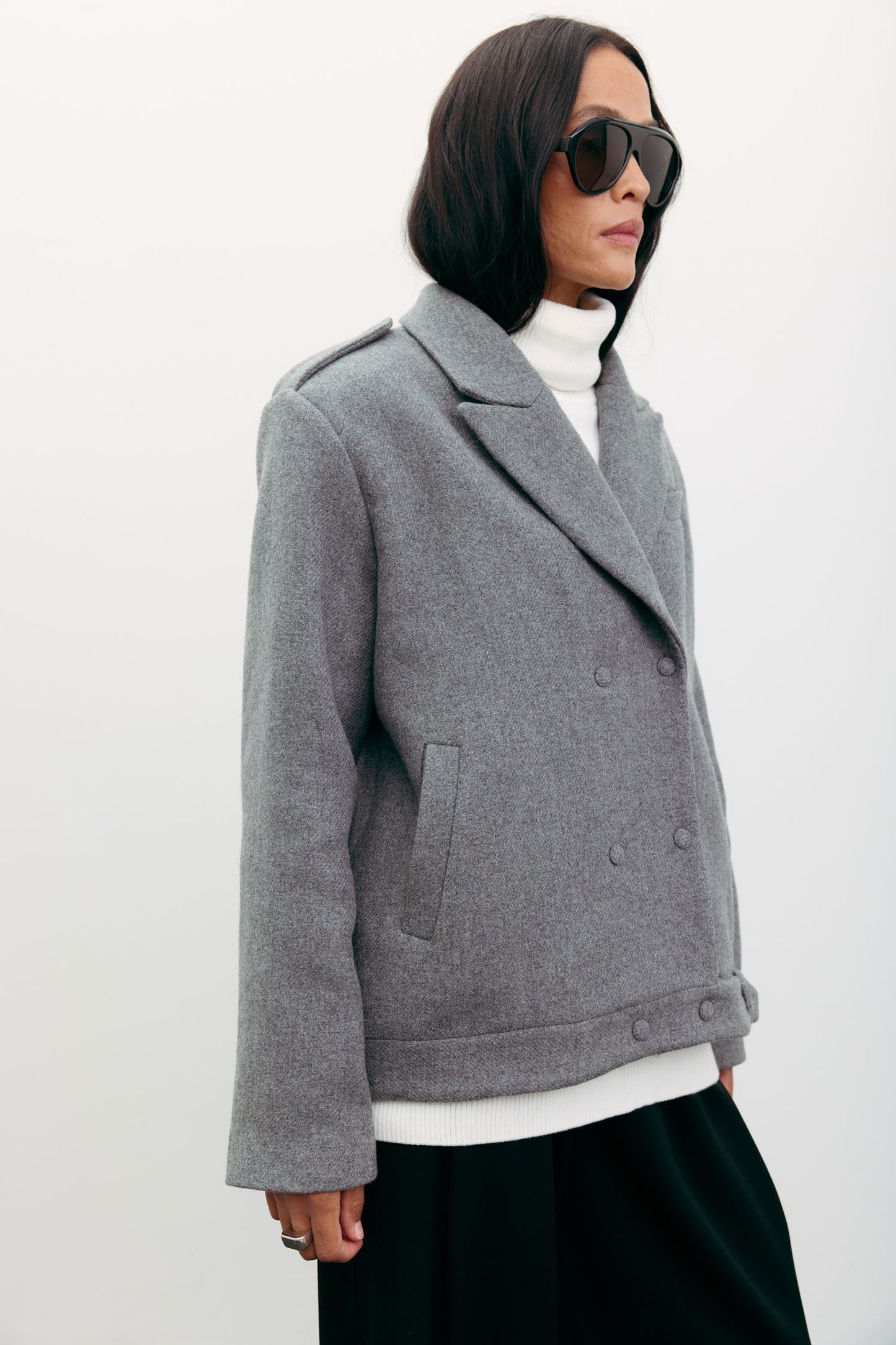 THE LACE Пальто-жакет вовняне сіре
