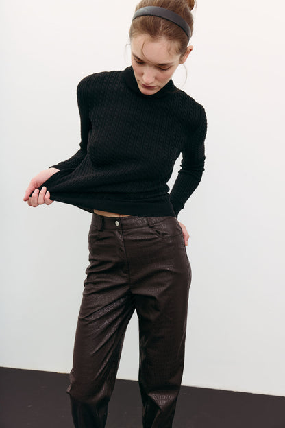 THE LACE Жiночa водолазка з фактурним візерунком чорна