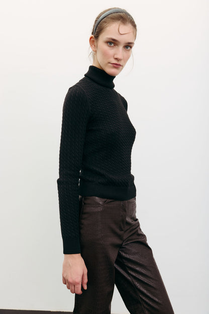 THE LACE Жiночa водолазка з фактурним візерунком чорна