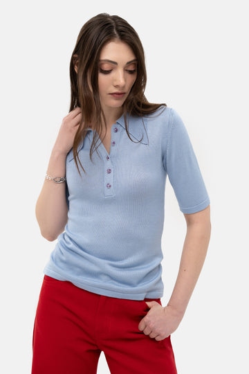MATCH DENIM Light Blue Knit Polo