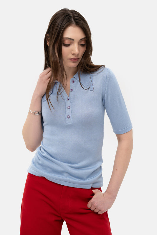MATCH DENIM Light Blue Knit Polo