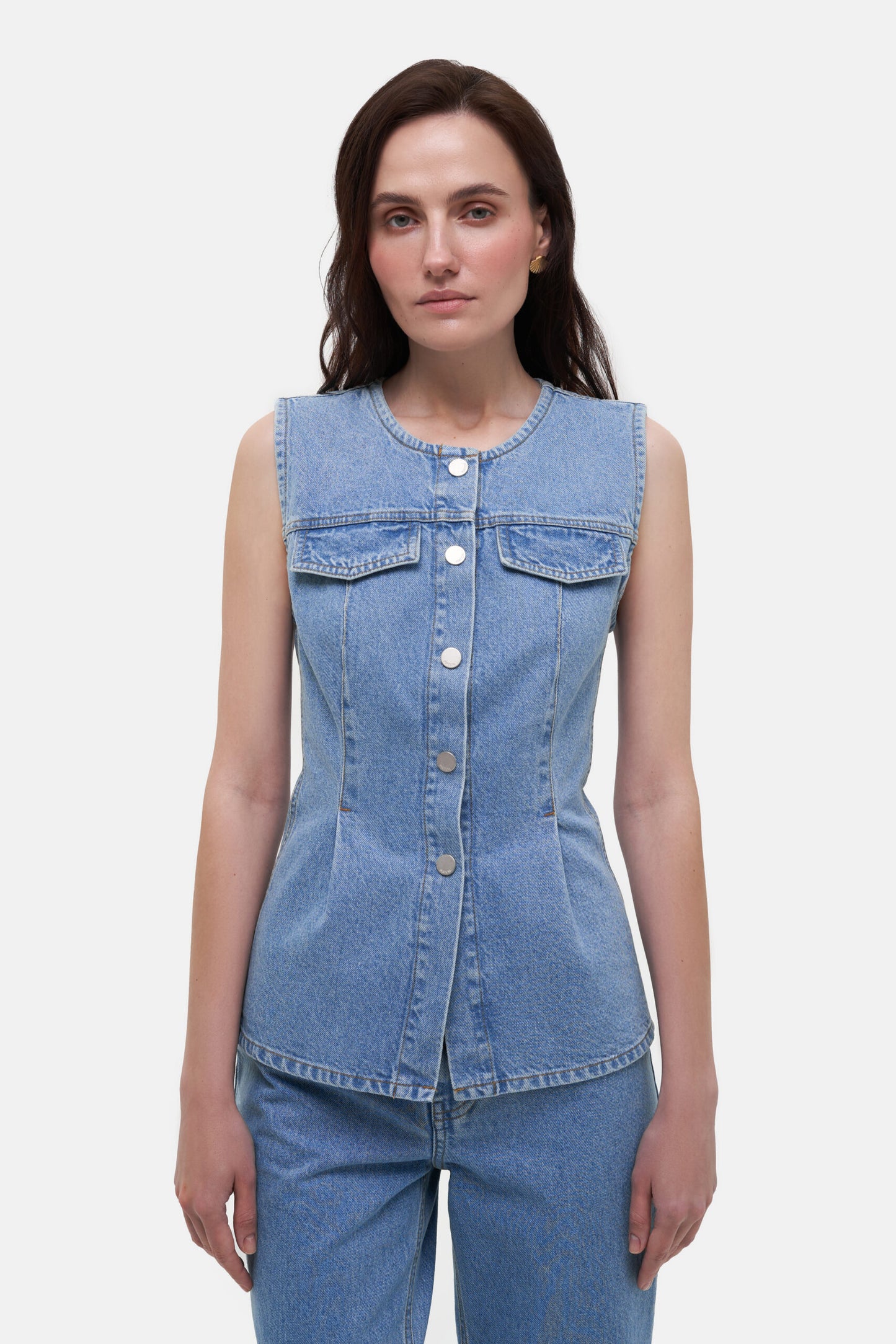 MATCH DENIM Denim Vest with Pockets
