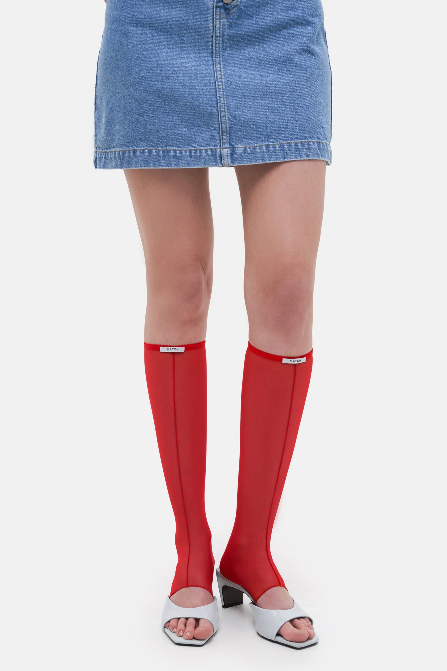 MATCH DENIM Red Knee-High Socks