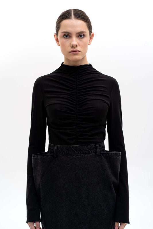 MATCH DENIM Black Drape Longsleeve Top