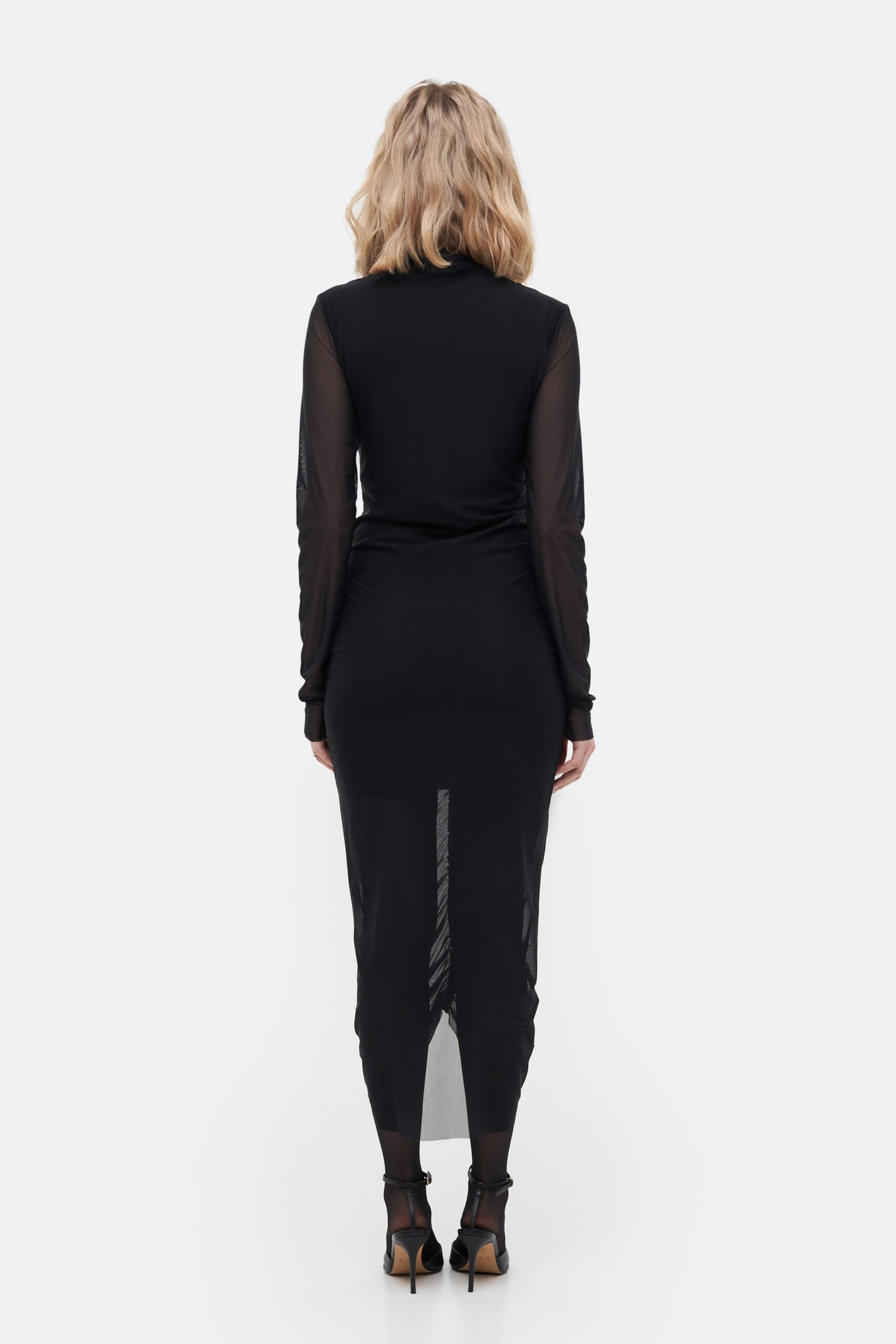 MATCH DENIM Midi Drape Black Dress