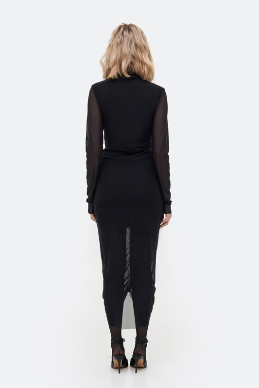 MATCH DENIM Midi Drape Black Dress