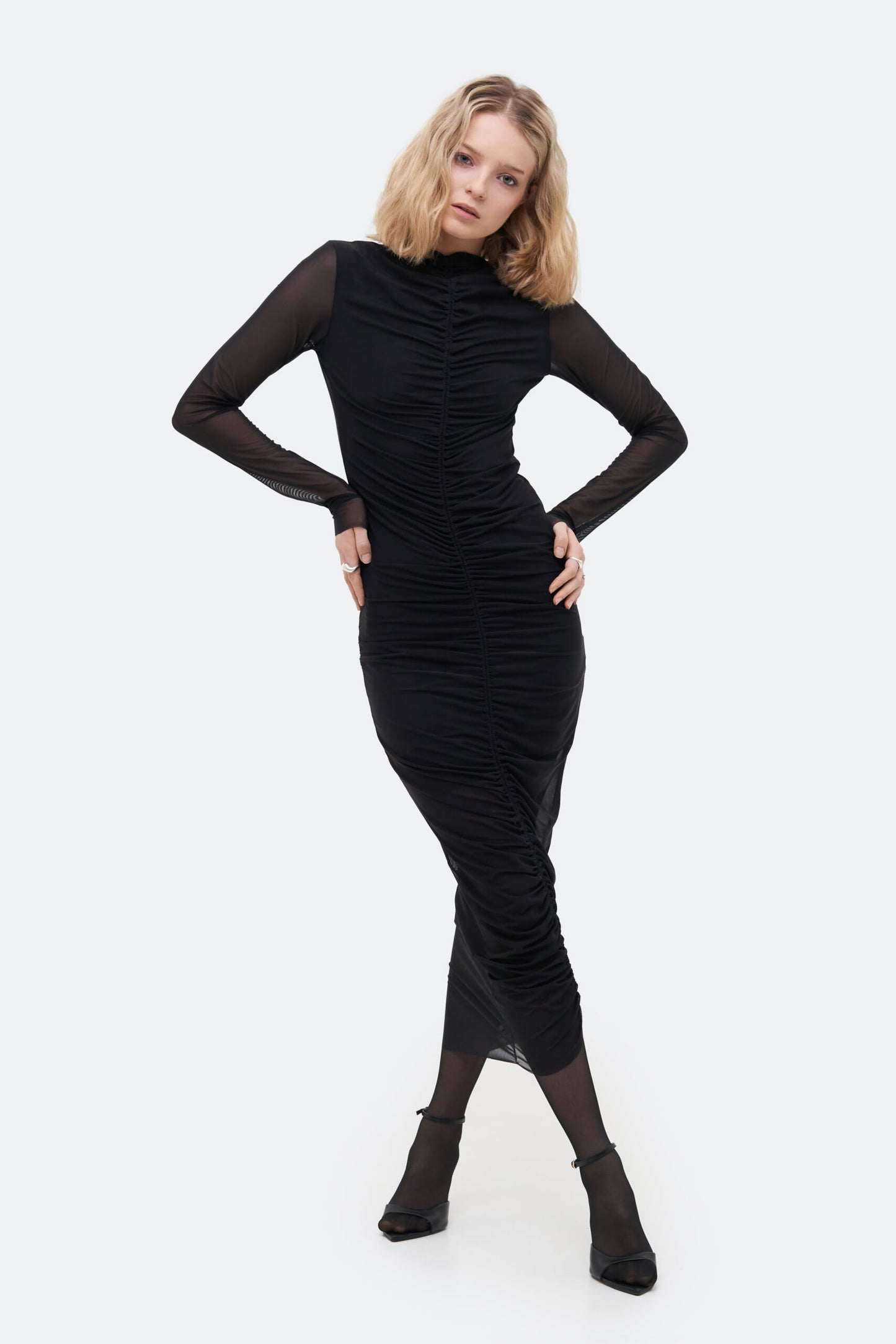 MATCH DENIM Midi Drape Black Dress