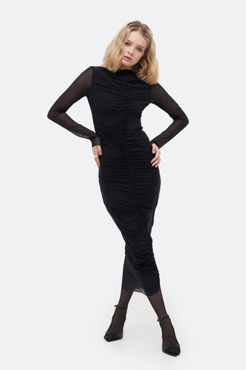 MATCH DENIM Midi Drape Black Dress